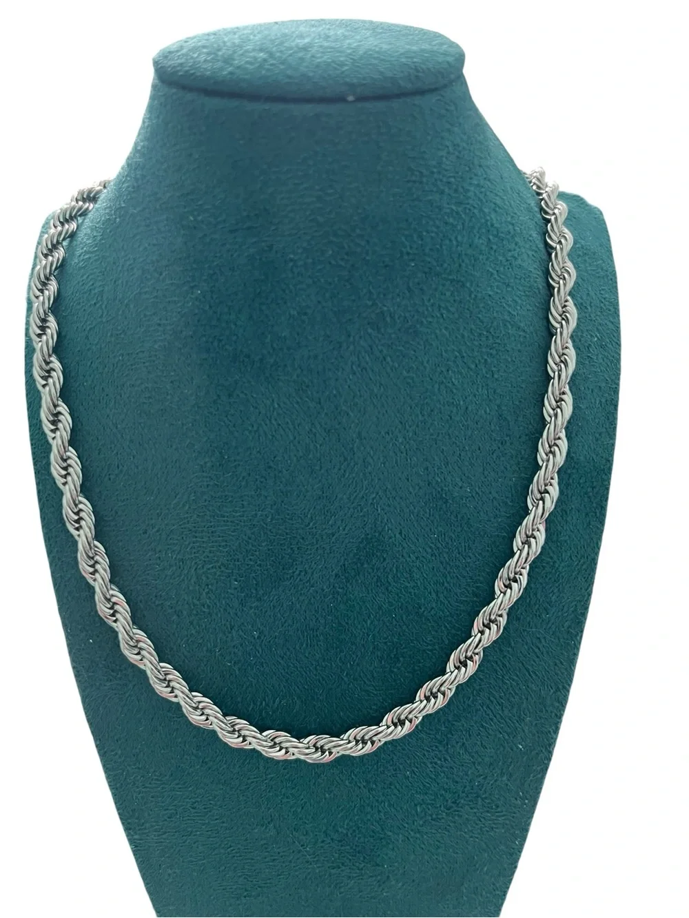 Solid Rope Necklace - Silver Stainless Steel 14” unisex